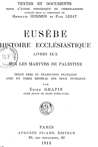 Eusèbe de Césarée  : Histoire ecclésiastique