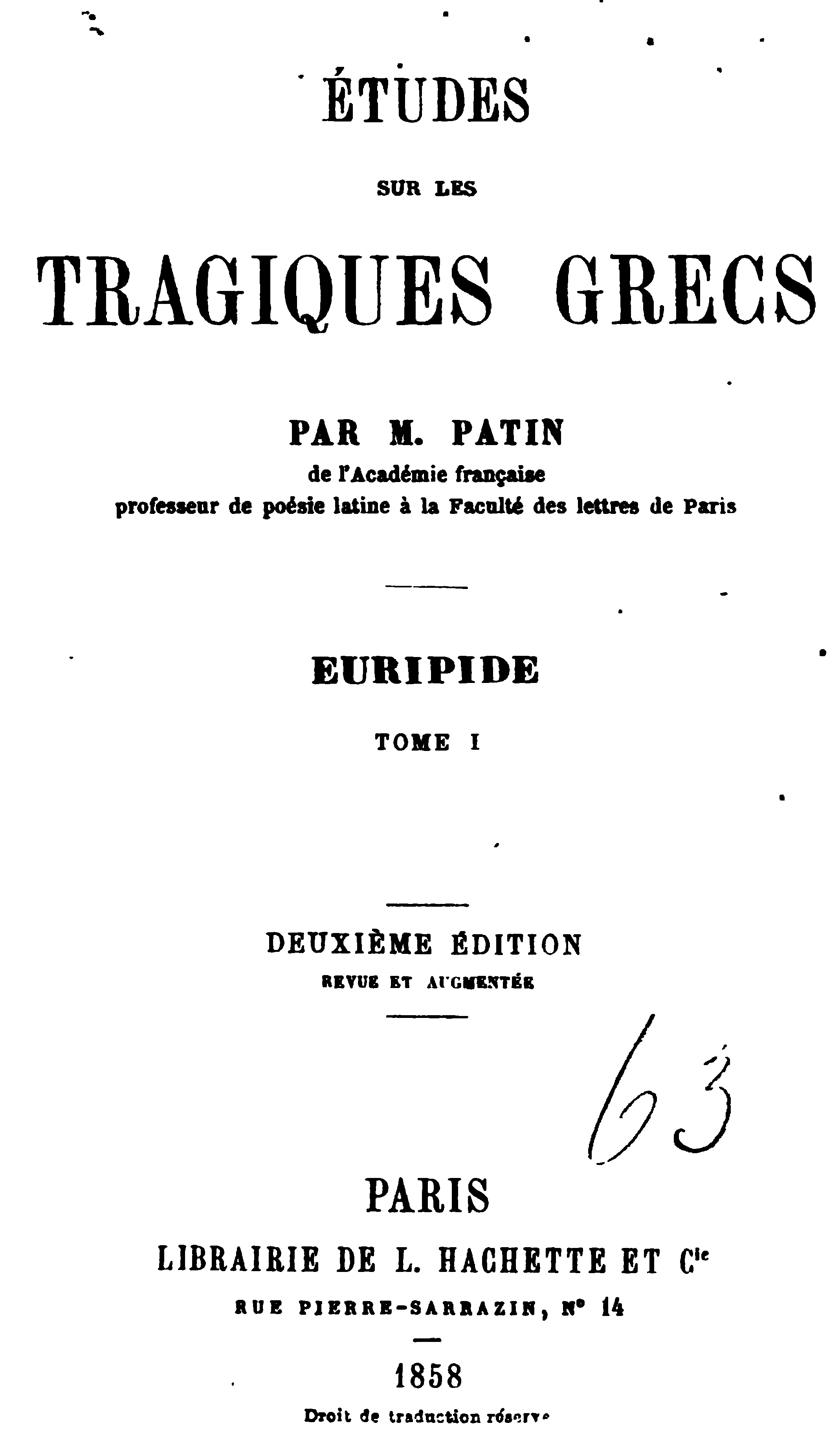 Patin, études sur Euripide