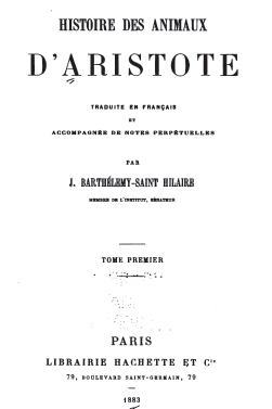 Aristote : Histoire des Animaux